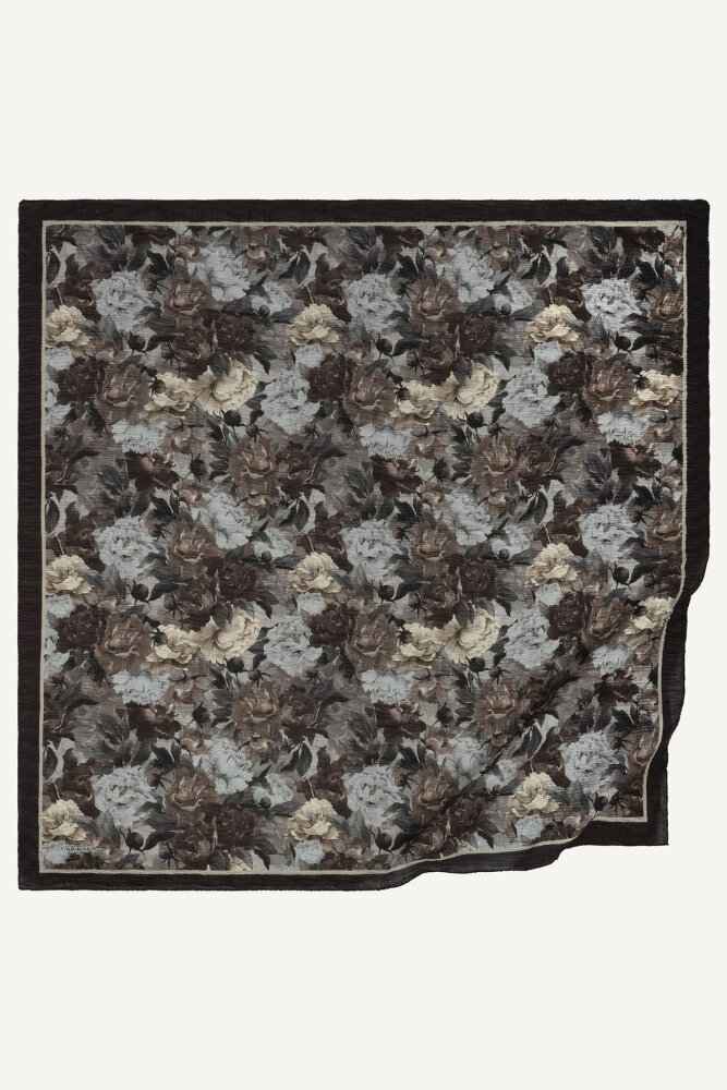 Acı Kahve Gece Çiçeği Desenli Müslin Eşarp - 2