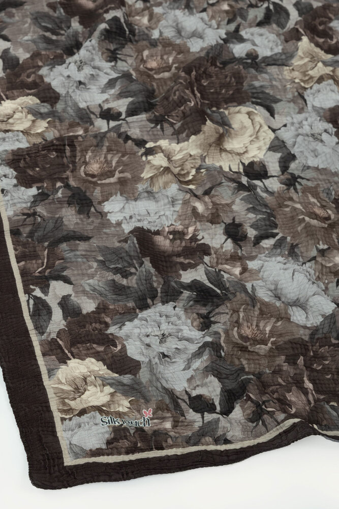Acı Kahve Gece Çiçeği Desenli Müslin Eşarp - 3