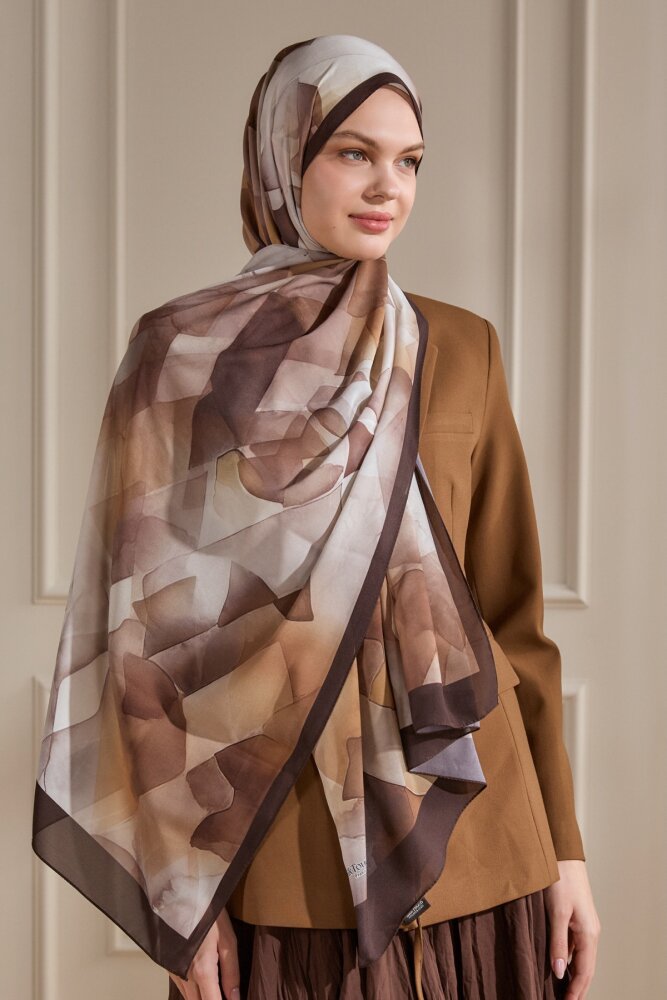 Acı Kahve Kristal Işıltı Desenli Fransız İpeği Şal - 1