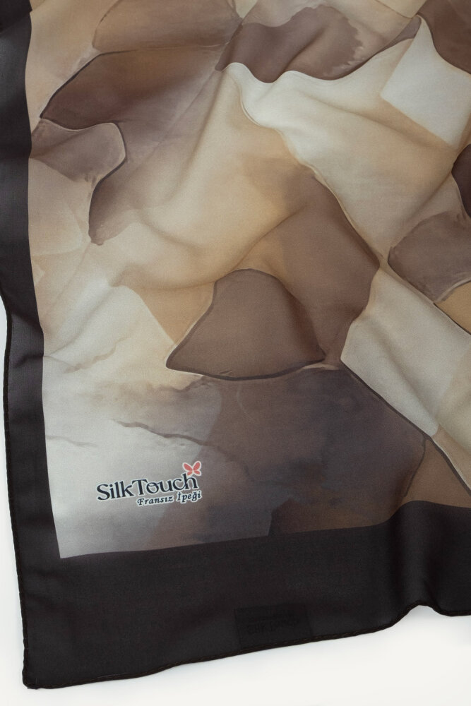 Acı Kahve Kristal Işıltı Desenli Fransız İpeği Şal - 3