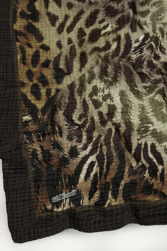 Acı Kahve Leopar Desenli Müslin Şal - 2