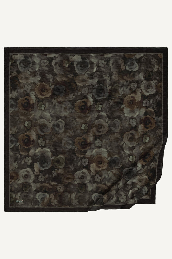 Acı Kahve Nostaljik Gül Desenli Müslin Eşarp - 2