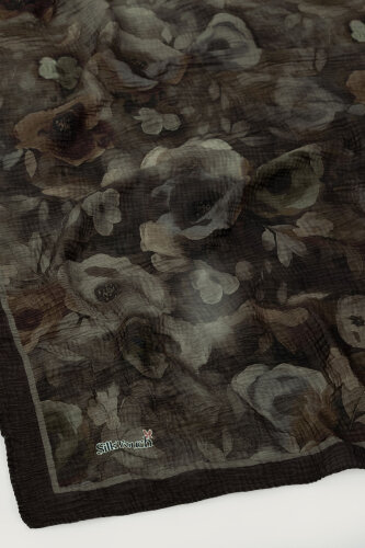 Acı Kahve Nostaljik Gül Desenli Müslin Eşarp - 3