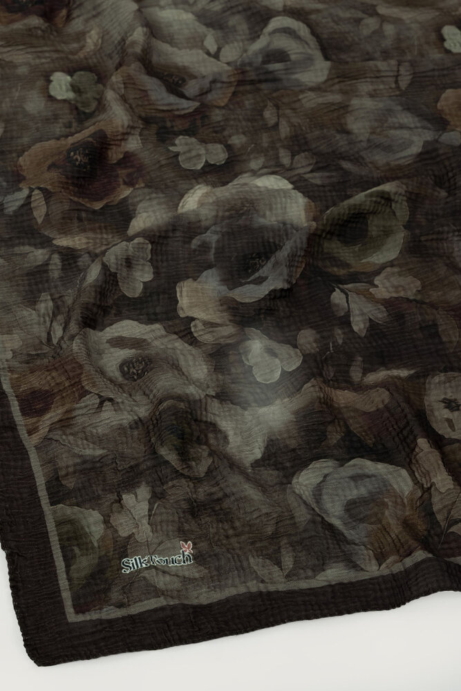 Acı Kahve Nostaljik Gül Desenli Müslin Eşarp - 3