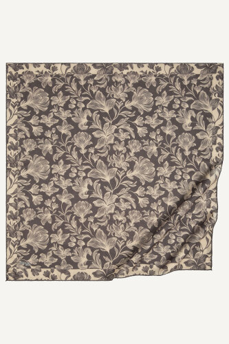 Acı Kahve Zambak Desen Natural Eşarp (1)