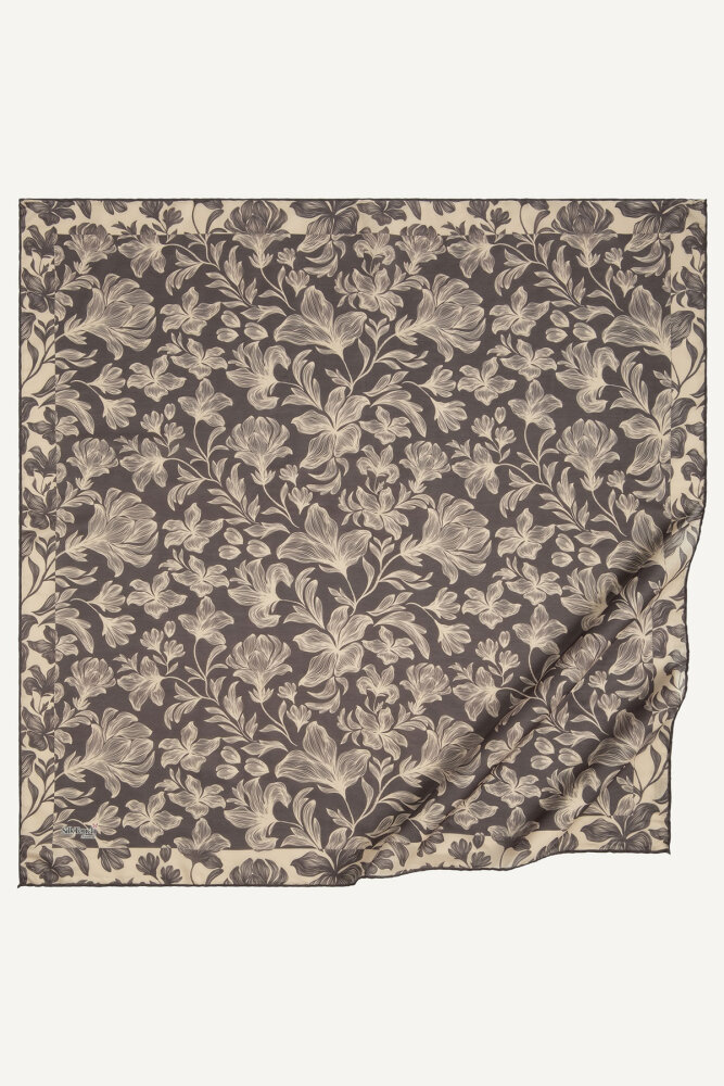 Acı Kahve Zambak Desen Natural Eşarp - 2