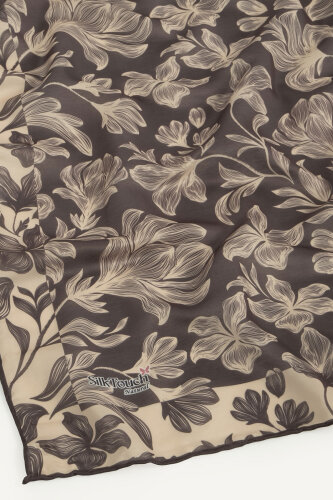 Acı Kahve Zambak Desen Natural Eşarp - 3