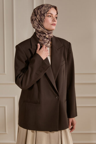 Acı Kahve Zambak Desen Natural Eşarp