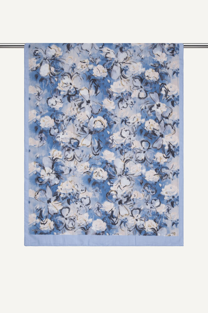 Açık Mavi Pamuk Esintisi Desen Kraş Şal - 1