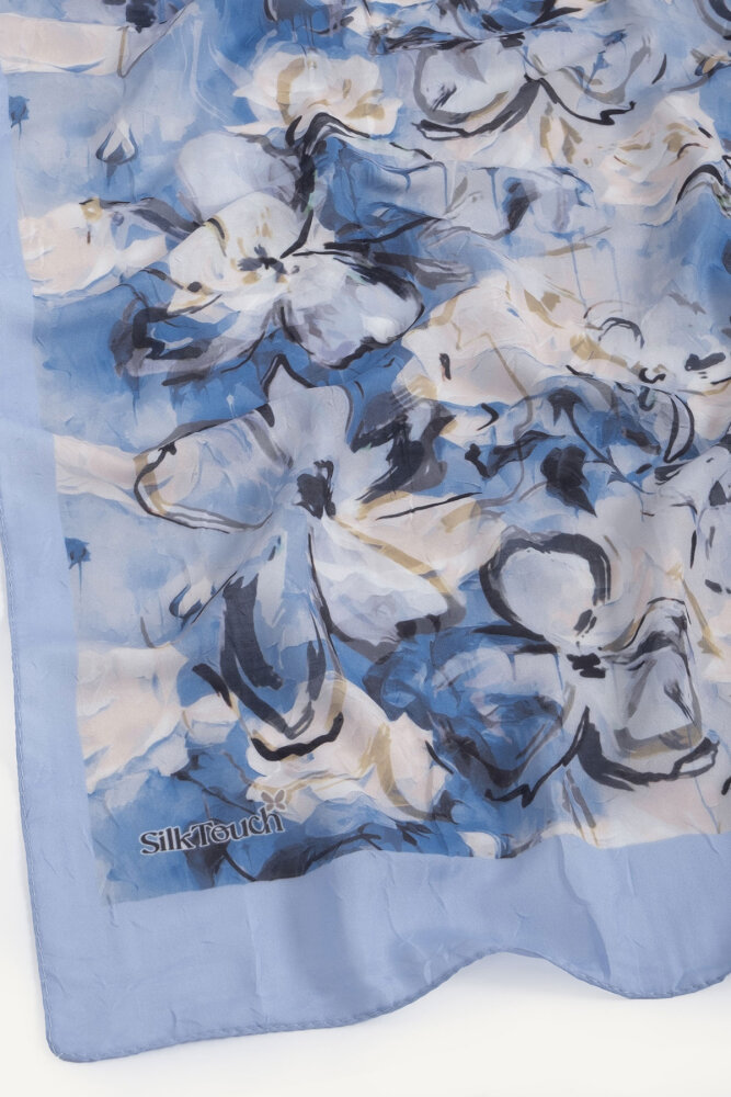 Açık Mavi Pamuk Esintisi Desen Kraş Şal - 2