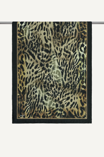 Altın Leopar Desenli Müslin Şal