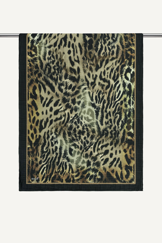 Altın Leopar Desenli Müslin Şal - 1