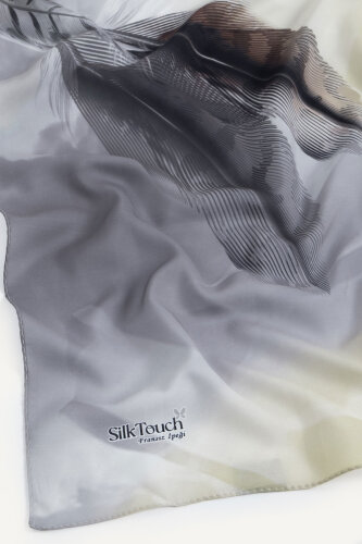 Altın Sarısı Kehribar Tüyü Desenli Fransız İpeği Şal - 3