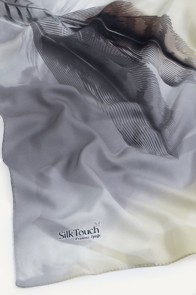 Altın Sarısı Kehribar Tüyü Desenli Fransız İpeği Şal - 3