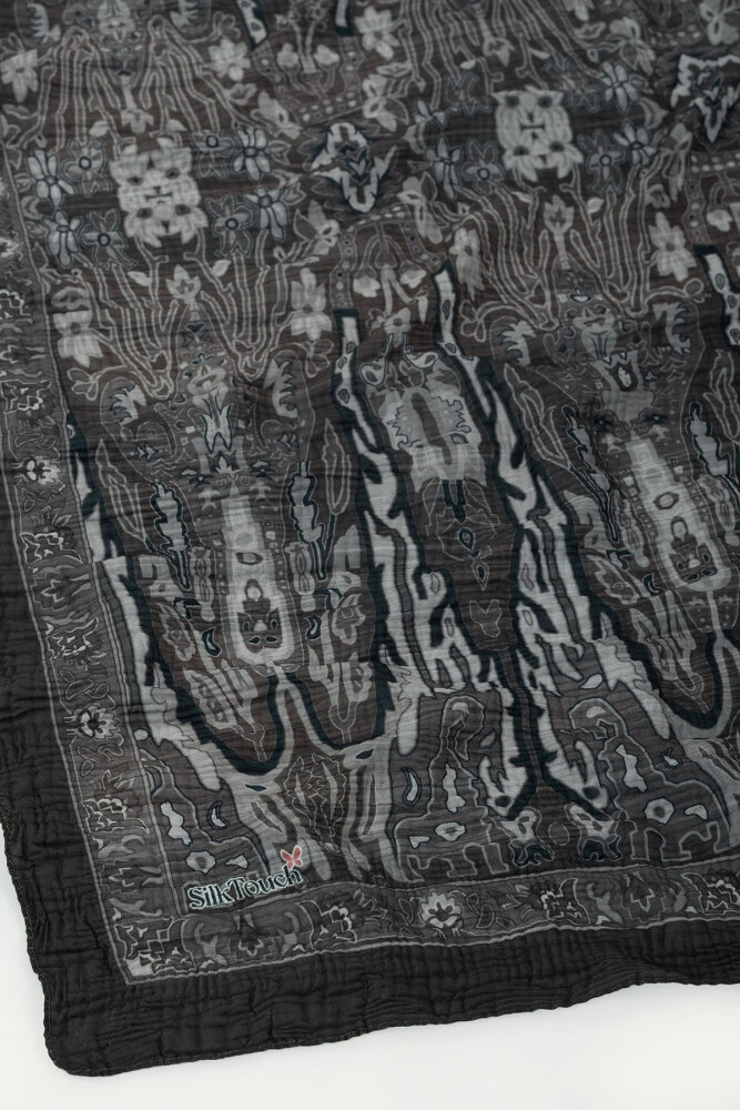 Antrasit Miras Desenli Müslin Eşarp - 3