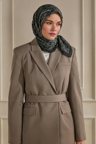 Antrasit Miras Desenli Müslin Eşarp