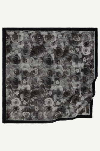 Antrasit Nostaljik Gül Desenli Müslin Eşarp (1)