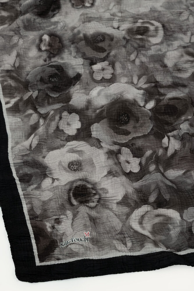 Antrasit Nostaljik Gül Desenli Müslin Eşarp - 3