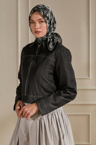 Antrasit Nostaljik Gül Desenli Müslin Eşarp