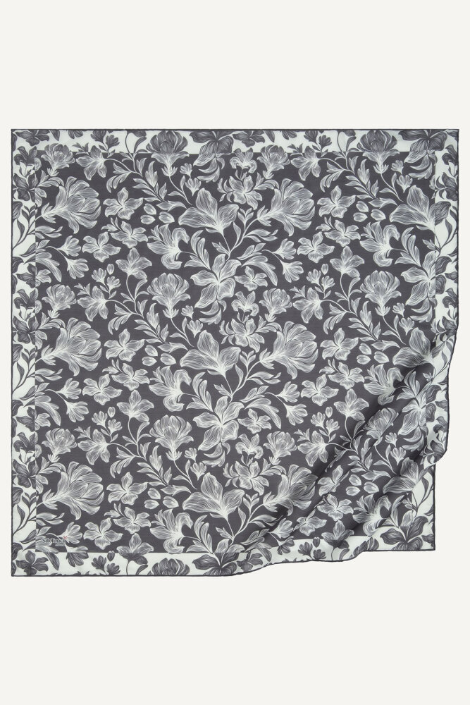Antrasit Zambak Desen Natural Eşarp - 2