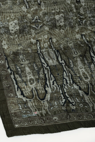 Asker Yeşili Miras Desenli Müslin Eşarp - 3