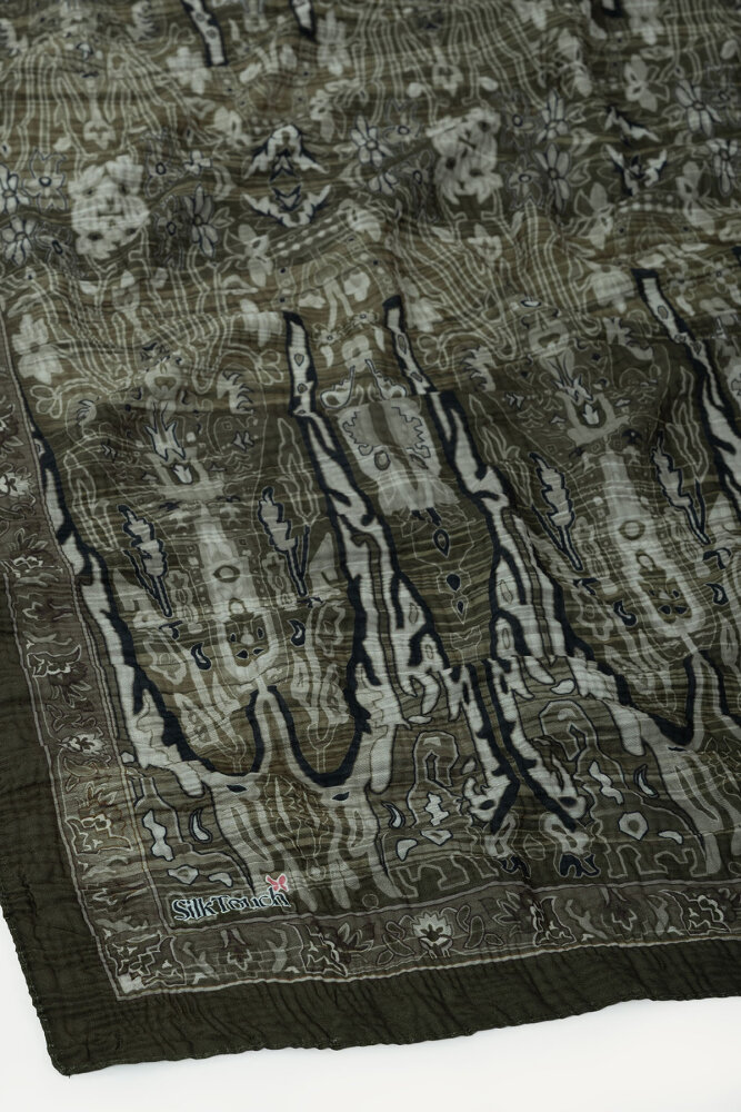 Asker Yeşili Miras Desenli Müslin Eşarp - 3