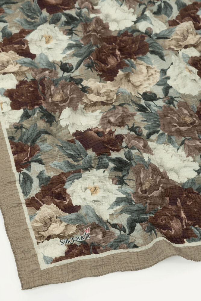 Bej Gece Çiçeği Desenli Müslin Eşarp - 3