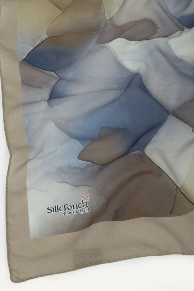 Bej Kristal Işıltı Desenli Fransız İpeği Şal - 3