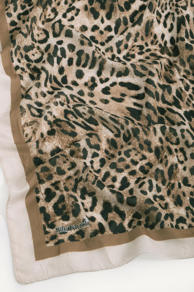 Bej Leopar Desenli Kraş Eşarp - 3