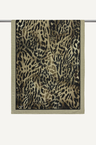 Bej Leopar Desenli Müslin Şal