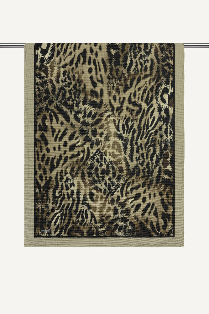 Bej Leopar Desenli Müslin Şal - 1