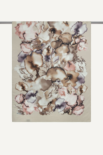 Bej Mermer Bulutu Desenli Fransız İpeği Şal (1)