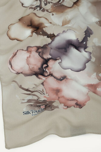 Bej Mermer Bulutu Desenli Fransız İpeği Şal - 3