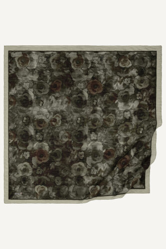 Bej Nostaljik Gül Desenli Müslin Eşarp (1)