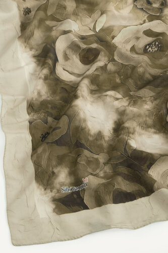 Bej Suluboya Gül Desenli Kraş Şal (1)