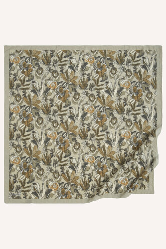 Bej Vintage Flora Desen Kraş Eşarp (1)