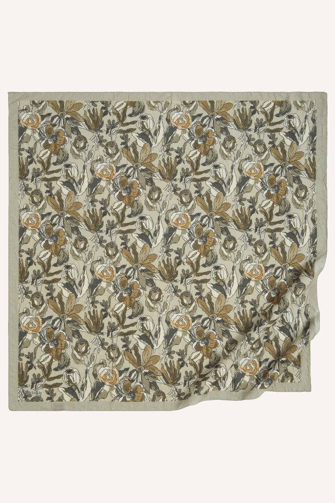 Bej Vintage Flora Desen Kraş Eşarp - 2