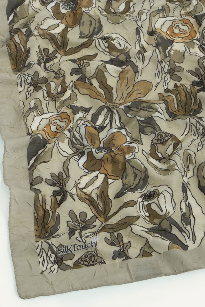 Bej Vintage Flora Desen Kraş Eşarp - 3