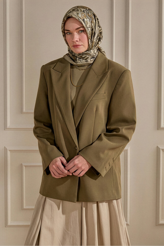 Bej Vintage Flora Desen Kraş Eşarp - 1