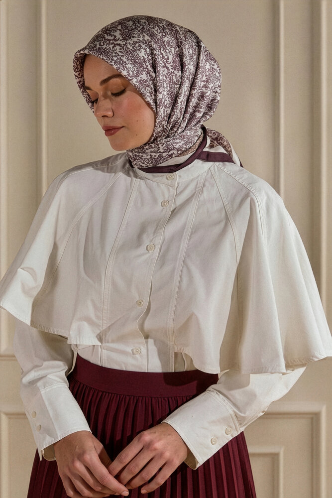 Bordo Asalet Motifi Desen Kristal Eşarp - 1