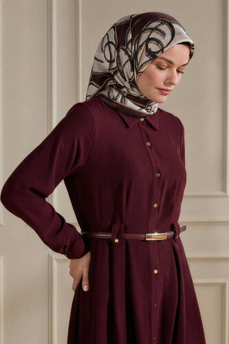 Bordo Çember Dansı Desen Kristal Eşarp