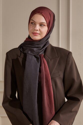Bordo Degrade Desen Pamuk Vual Şal