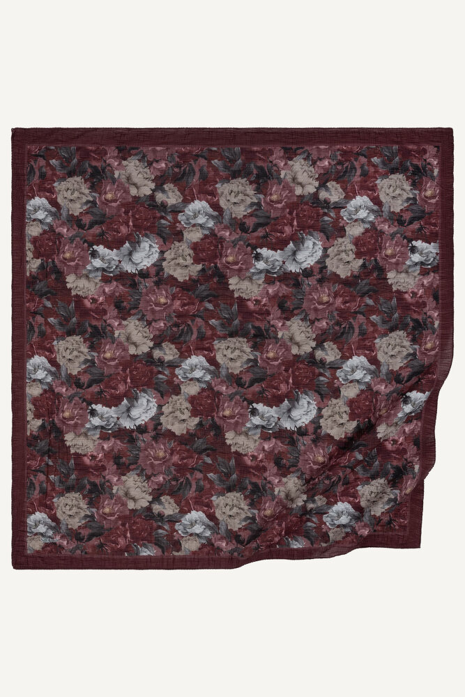 Bordo Gece Çiçeği Desenli Müslin Eşarp - 2