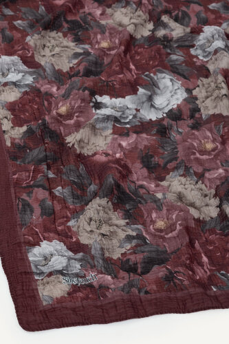 Bordo Gece Çiçeği Desenli Müslin Eşarp - 3