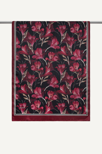 Bordo Lale Desenli İdol Vual Şal