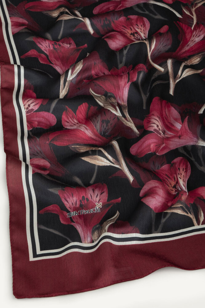 Bordo Lale Desenli İdol Vual Şal - 2