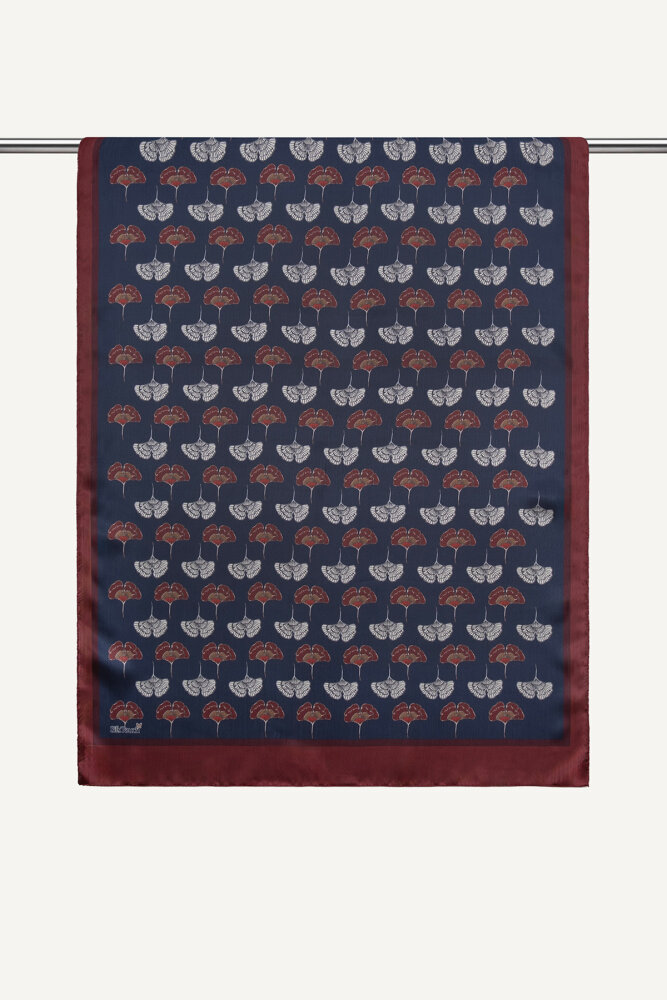 Bordo Mavi Yonca Desenli İdol Vual Şal - 2