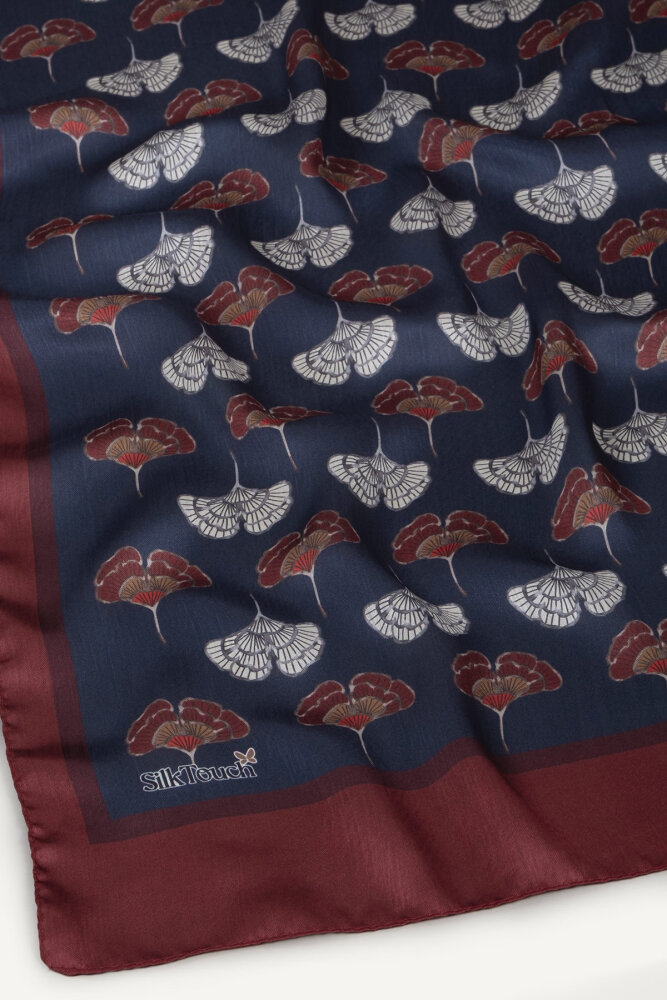 Bordo Mavi Yonca Desenli İdol Vual Şal - 3