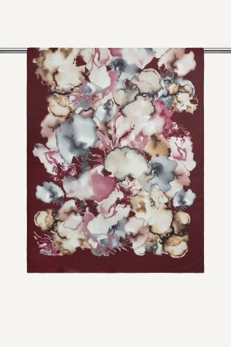 Bordo Mermer Bulutu Desenli Fransız İpeği Şal (1)