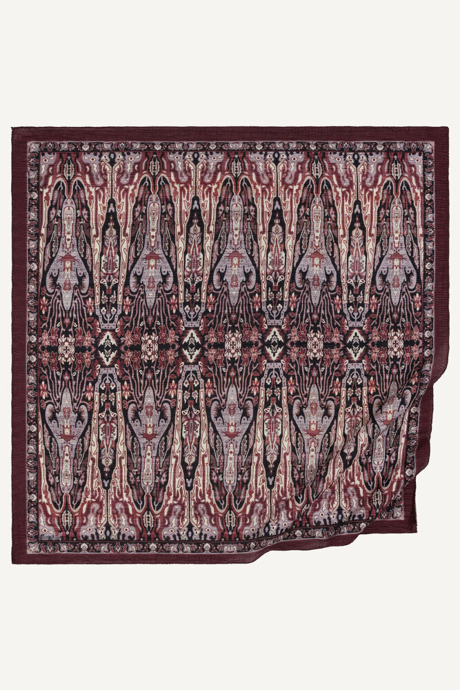 Bordo Miras Desenli Müslin Eşarp - 2